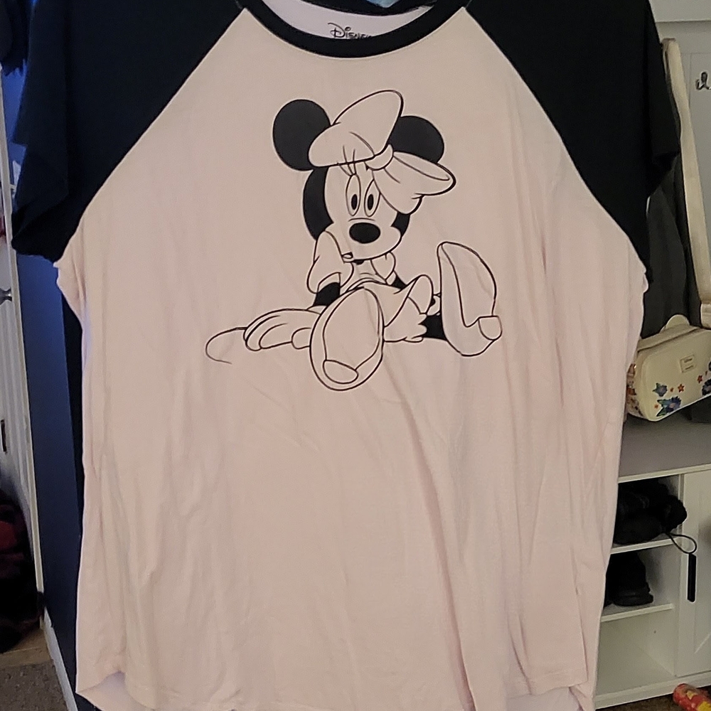Disney Minnie Mouse Pink and Black Raglan Tee